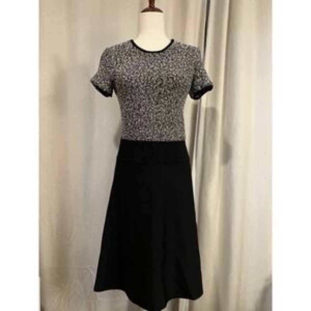 Karl Lagerfeld Black & White Knit Fit-and-Flare Midi Dress